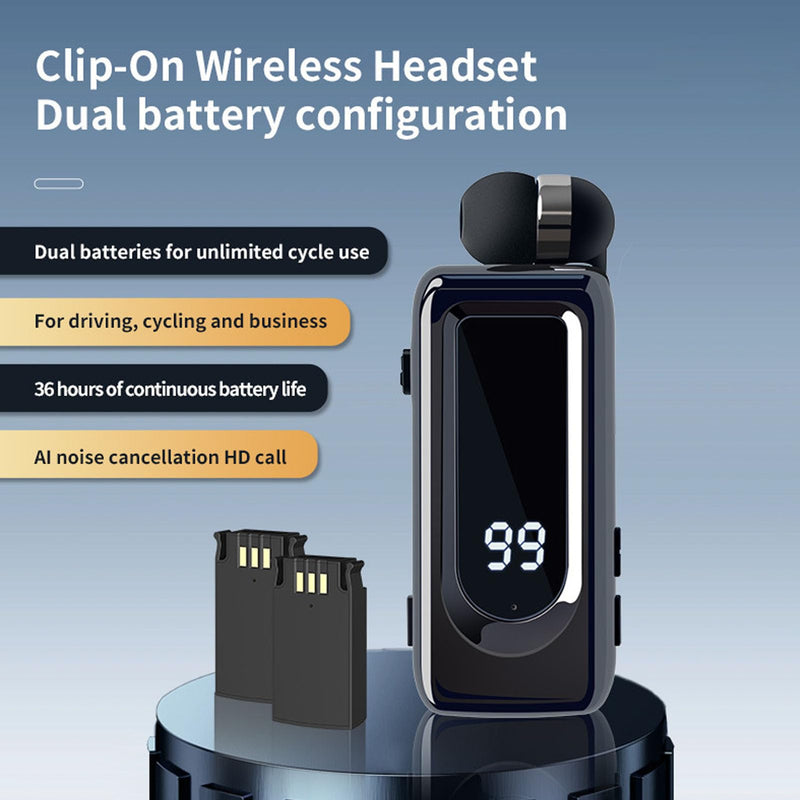 Tangxi Retractable Wireless Headset, Lavalier Headphone Bluetooth 5.4 with Retractable Cables, ENC Microphone, LED Power Display for Business Driving (Black) Black