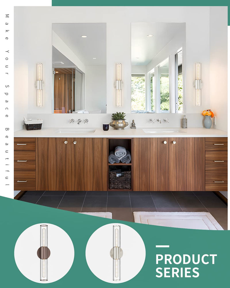 Bathroom Vanity Light Fixture, 2-Light Brushed Nickel Wall Sconce Lighting Fixture with Clear Glass, Indoor E26 Stocket Silver Wall Lamp for Mirror Living Room Hallway(Bulb Not Included) 1 Count (Pack of 1)