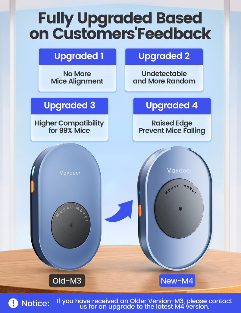 Vaydeer Undetectable Mouse Mover M4 ＆ Metal Mini Mouse Jiggler, T3s Mouse Mover, Noiseless, Simulates Realistic Mouse Movement, Driver-Free,Keeps PC Active