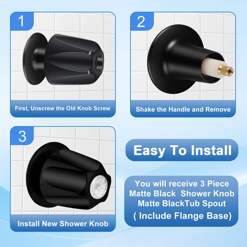 Matte Black Bath Tub Spout Shower Trim Kit, with 3 Shower Knob, Compatible with Price/Pfister Verve Tub/Shower Faucet Handle Set, for 1/2'' Pipe MALE Thread Connection, 3/4'' IPS Pipe Inside Thread