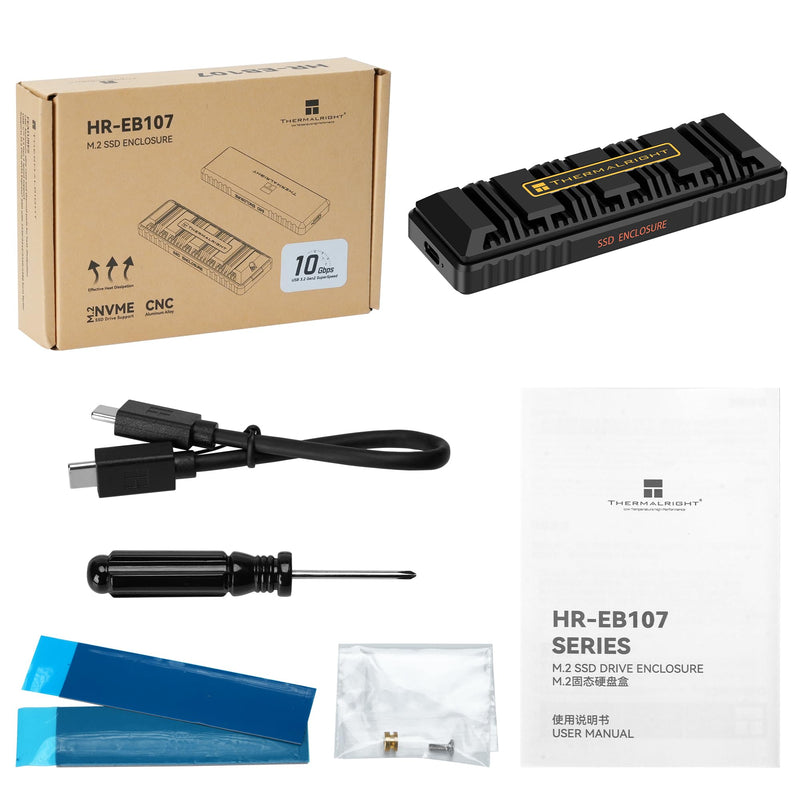 Thermalright EB107 PRO M.2 NVMe SSD Enclosure, Copper Heat Pipe Cooling | 20Gbps USB-C M.2 NVMe enclosure, aluminum alloy housing, 2230-2280 SSD support 20Gbps USB-C NVMe