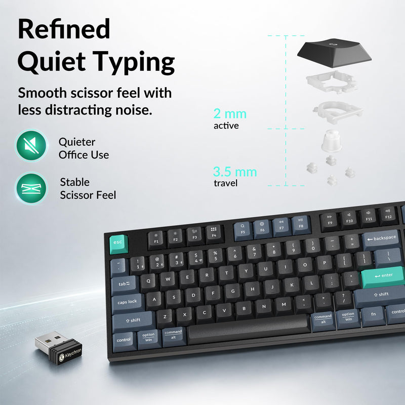 Keychron B33 Silent Wireless Keyboard, Premium TKL Scissor Switch Keyboard with Tri-Mode Connectivity, Programmable via Launcher, for Mac Windows Linux
