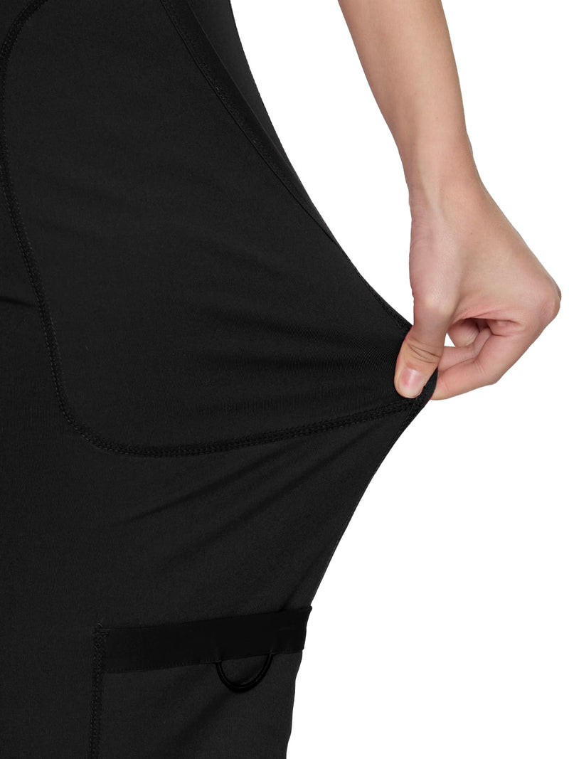 Yoga Scrub Pants for Women Soft Stretch Mid Rise Straight Leg Cargo Bottom with Drawstring,5 Pockets Medium Black
