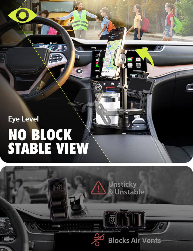 Bracketron Cup Holder Phone Mount for Car, TripGrip Truck Phone Holder | 2-in-1 cup holder phone holder, expandable base, one-click release, 360° rotation, folding support legs for up to 3.5" device