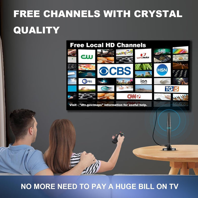 TV Antenna Indoor, Antenna for Smart TV, Support 4K 1080p with Signal Booster for Local Channels, Long Range Reception - Cable Length 18ft (Dark Grey) Vertical