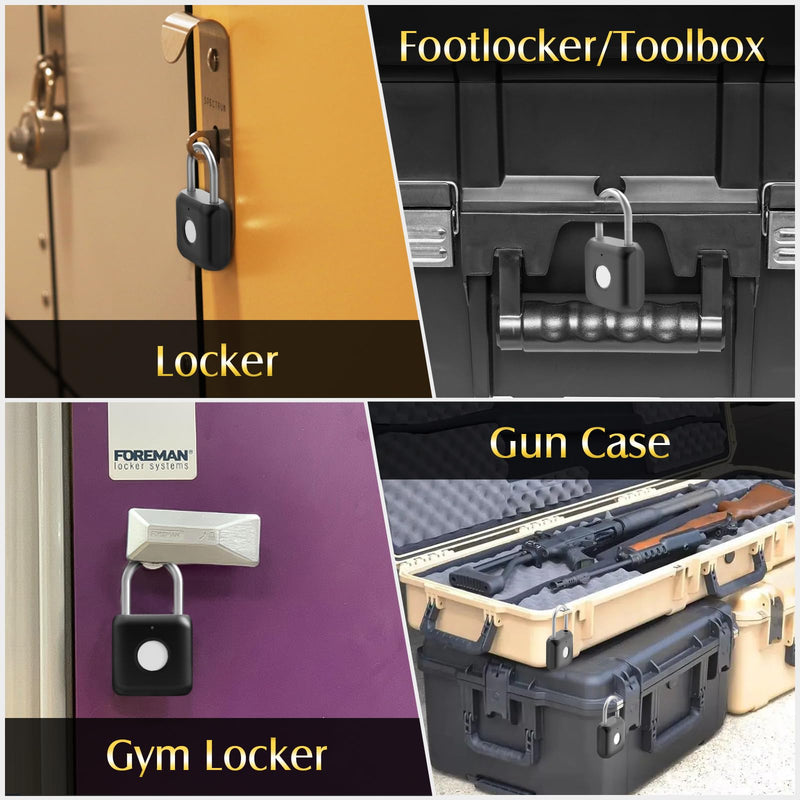 Fingerprint Padlock, Pothunder Smart Padlock, Locker Lock, Fingerprint Lock with APP Unlock, USB Rechargeable, Suitable for Gym Locker, Door(Black) Onyx Black