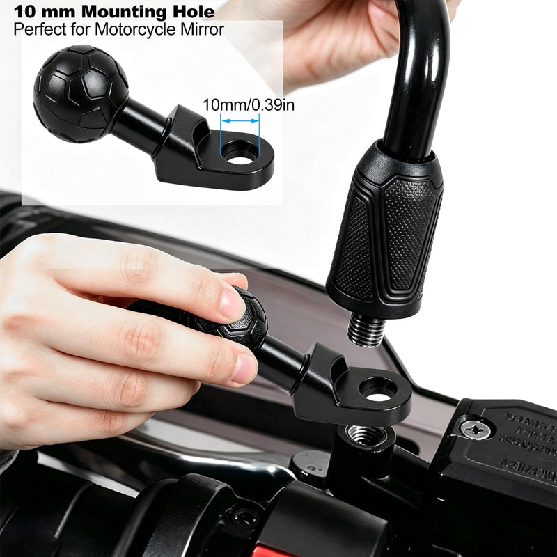 10mm Angled Bolt Head Adapter 1 Inch Ball Base Compatible with B Size Double Socket Arm Aluminum Alloy 1 inch Ball Mount Base for Motorcycle Mirror Scooter Bike Phone Holder Black