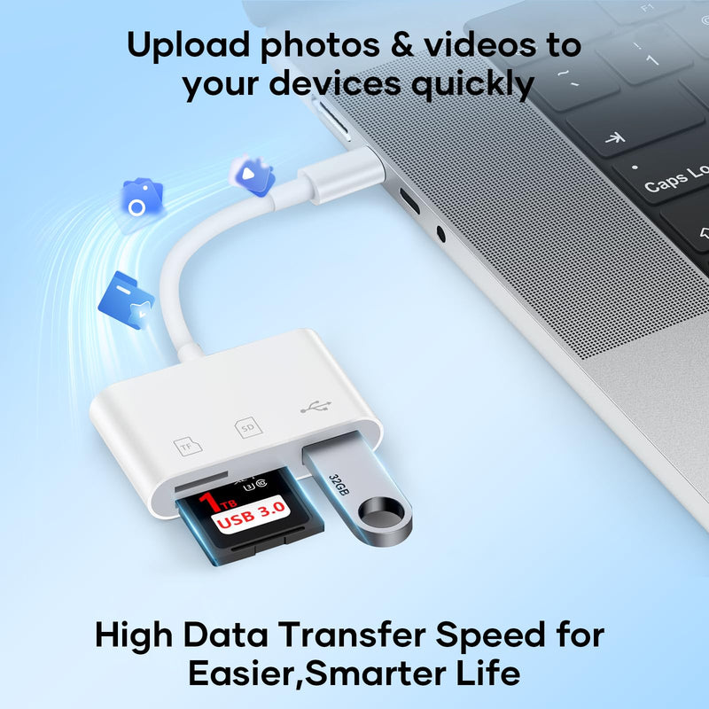 3-in-1 USB-C SD Card Reader for Mac, with SD, Micro SD, and USB Female Port, Supports SDHC, SDXC, Upload Photos and Videos