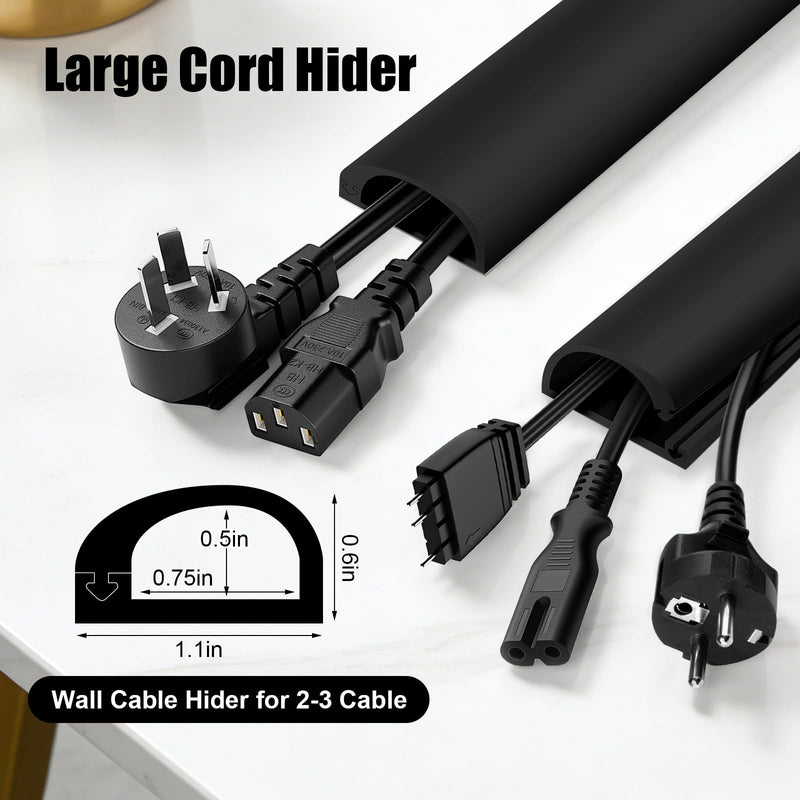 Wall Cord Hider,Flexible Self-Adhesive Wire Cover,Black,Large -118inch | Flexible Self-Adhesive, Wire Cover, With Tools,Side-Open Cable Raceway, For Mounted TV, Home Theater & Office Black Large -118inch