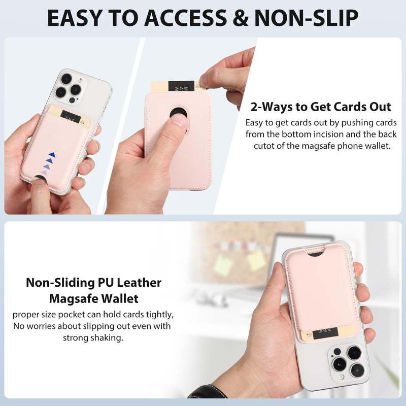 Magnetic Wallet Compatible with Apple Magsafe,2Pack Mag Safe Card Holder for iPhone 15/14/13/12 Pro/Max/Plus/Case,Vegan Leather RFID Phone Wallet Fits 4 Cards - White+Pink