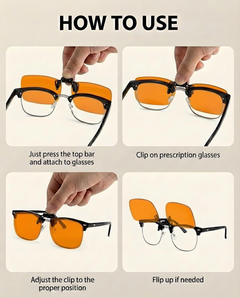 OptiCraft 3 Pack Clip On Blue Light Blocking Glasses, Flip Up Glasses | Computer Gaming, Eye Strain & Sleep Support, UV protection Multifocal Lenses, 12g Ultra Light Fit Over RX Eyeglasses Frame