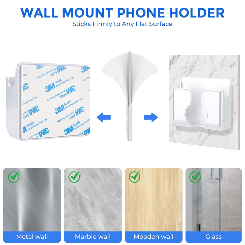 2Pack Wall Phone Holder, Side Groove Phone Holder for Wall | Self Adhesive Wall Mount Phone Holder for Bedside RV Camper Boat Charging, Compatible with iPhone and Android White