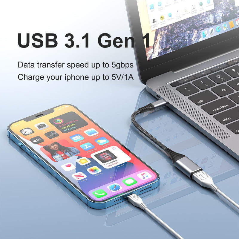 ROTOPATA USB C to USB Adapter, 2 Pack Type C Male to USB 3.1 Female OTG Cable Converter, 5 Gbps High Speed, USB Adapter Compatible with MacBook/Air/Pro, Samsung Galaxy, Grey
