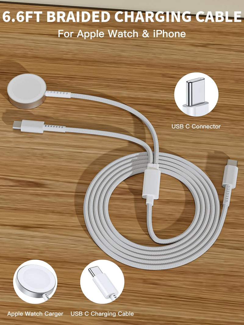 Apple Watch Charger,[MFi Certified] 2 in 1 20W iPhone Watch Charger USB C Block Cube Fast Charging 6.6FT Wireless Charger Cable Cord for iWatch 11/10/9/8/7/6/5/4/3/2/1/SE/Ultra,iPhone 17/16/15 Pro Max