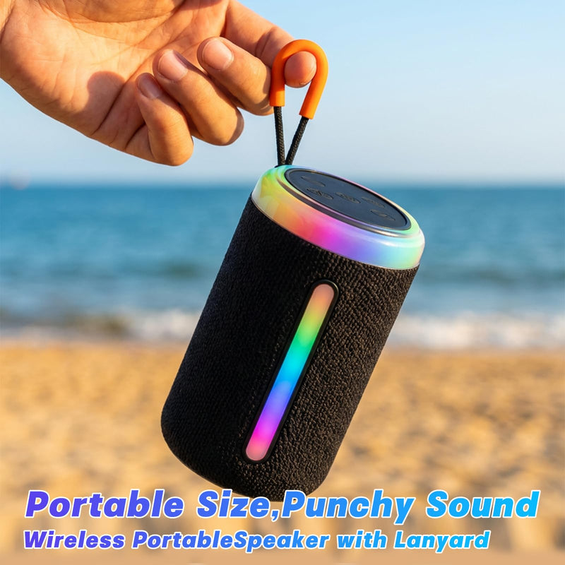 Portable Bluetooth Speaker with Vivid RGB LED Light Show, Textured Fabric Compact Wireless Speaker, Rich Bass, Outdoor/Indoor/Party, Perfect for Gift (Black) Black