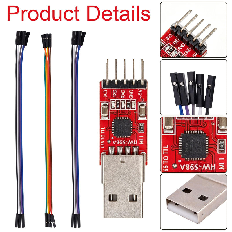 3pcs USB to TTL Serial Adapter Module Starter for Arduino ESP8266 STM32 | USB 2.0 UART Converter 3.3V/5V Output STC Compatible with Downloader Board with Jumper Wires Programming Tool Part