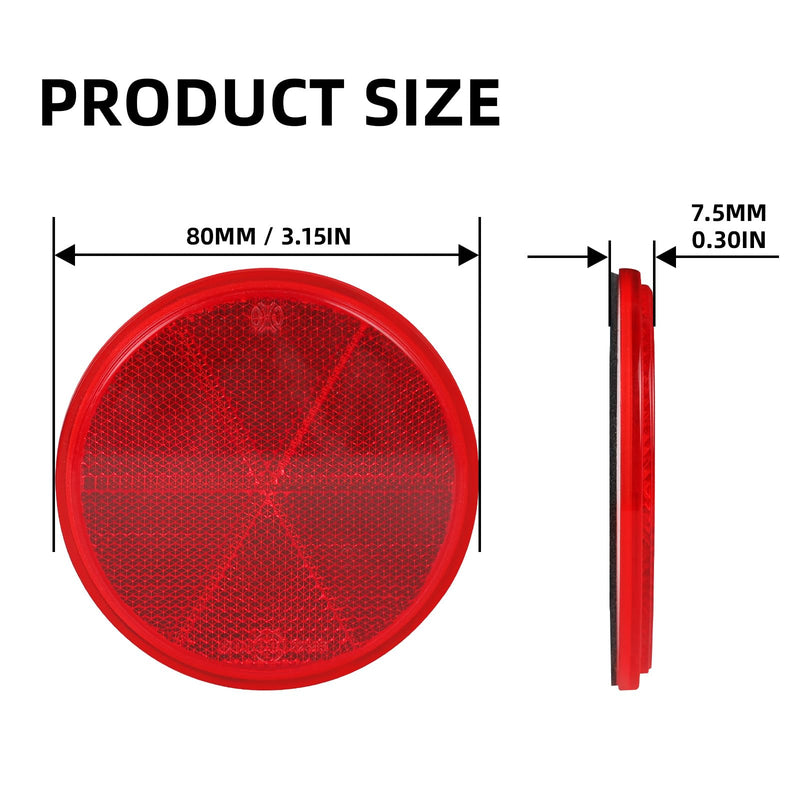 10 Pack Red Self Adhesive Round Reflectors, Road Safety Stick-on Rear Reflectors for Trailer Caravan Truck Lorry or Agricultural Machines Red Self-Adhesive