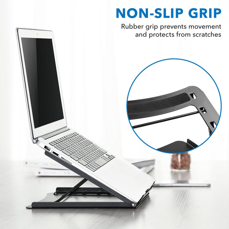 Laptop Stand for Desk Adjustable Height - Black Solid Steel Laptop Riser | 5 Adjustable Heights | Properly Positions Head, Neck, Back and Wrists to Reduce Aches While Working | No Assembly Required