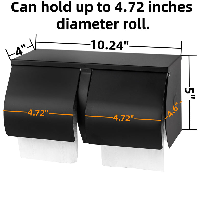 Desyeryamimi Double Roll Toilet Paper Holder Dispenser with Shelf Storage-Commercial 2-Roll Side by Side Stainless Steel Toilet Tissue Holder/Dispenser Wall Mount for Bathroom/Restroom(Black