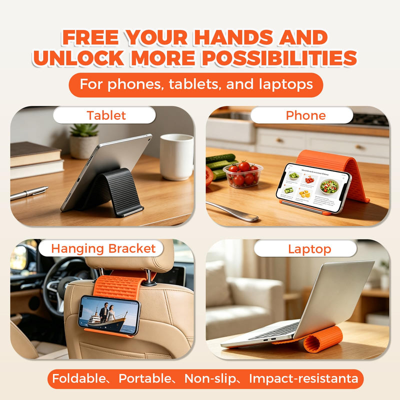 2 Pack Portable Foldable Silicone Aluminum Phone Holder | Flexible Adjustable Bends, Anti-Slip Universal Mobile Phone & Small Tablet Holder for Desk, Airplane, Travel, Office, Home 2 PCS