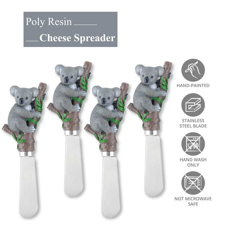 Supreme Housewares Koala Cheese Spreaders, Hand-Painted Resin Handles with Stainless Steel Blades for Spreading Cream Cheese, Butter, Jam, or Sandwich, Set of 4