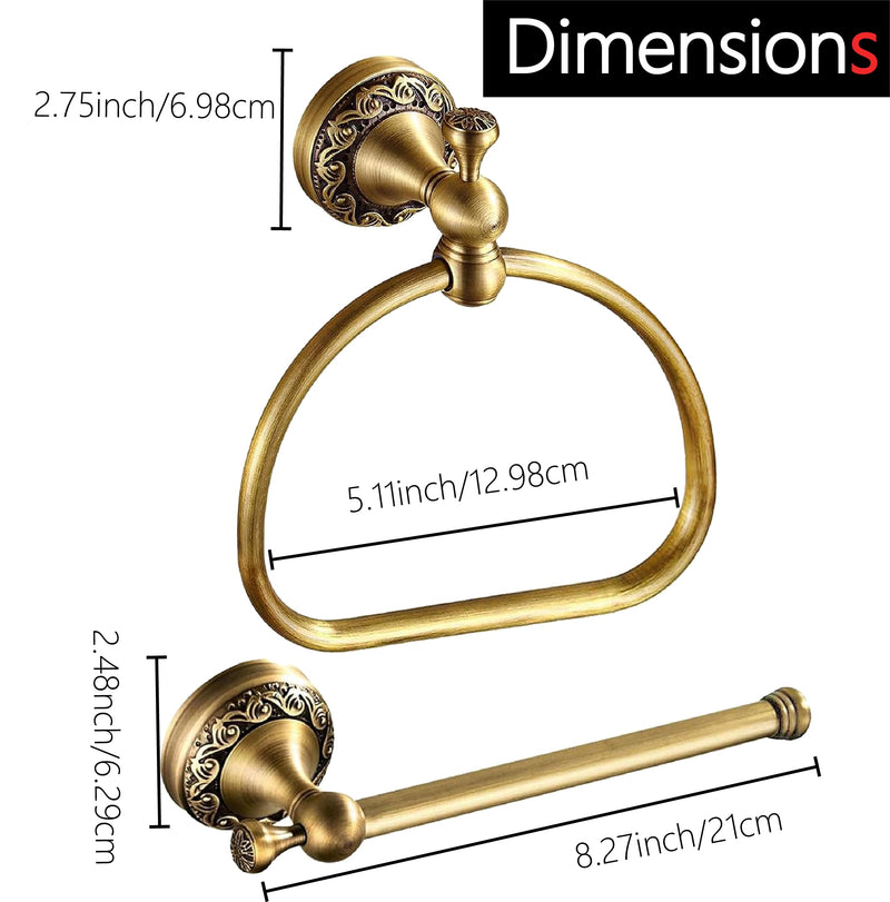 Antique Brass Toilet Paper Holder Towel Ring, Bathroom Hand Towel Holder Wall Mount Tissue Roll Holder,Semi-Circular Shape Hand Towel Holder Vintage Set 2 Pieces ﻿ Antique