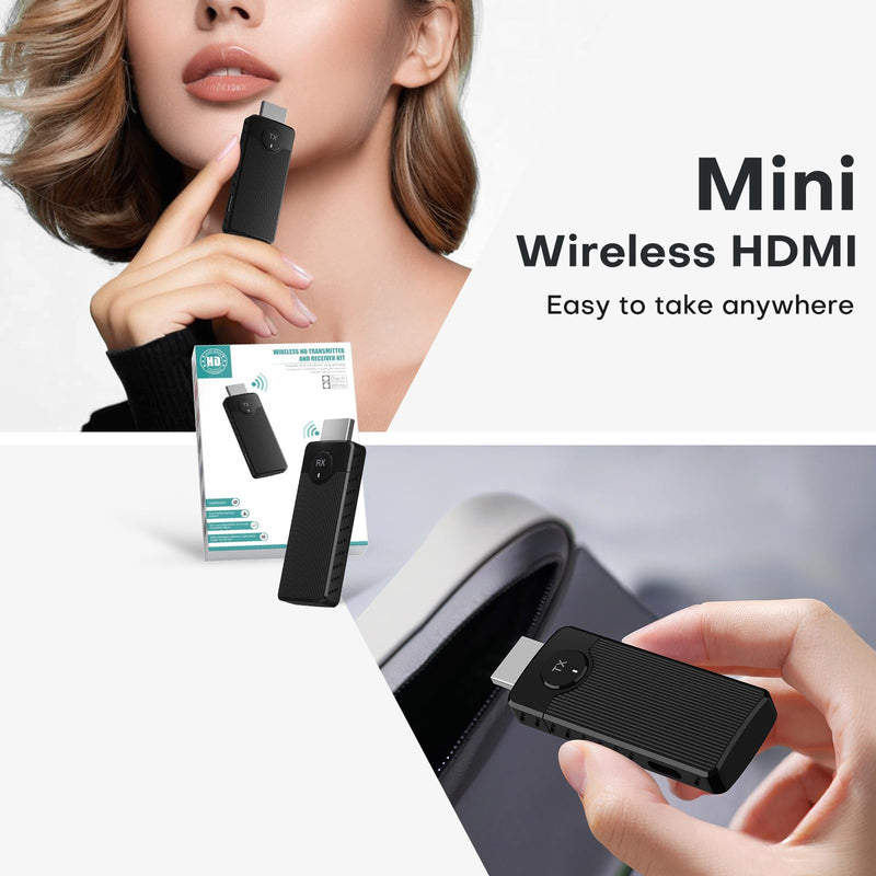 Wireless HDMI Transmitter and Receiver for Streaming Kit,Built-in Antenna Low-latency transmission of 1080P HD video streams,Video/Audio to Monitor from PC,Auto Pairing for Laptop/TV/Monitor/Projector Vertical Grain Black