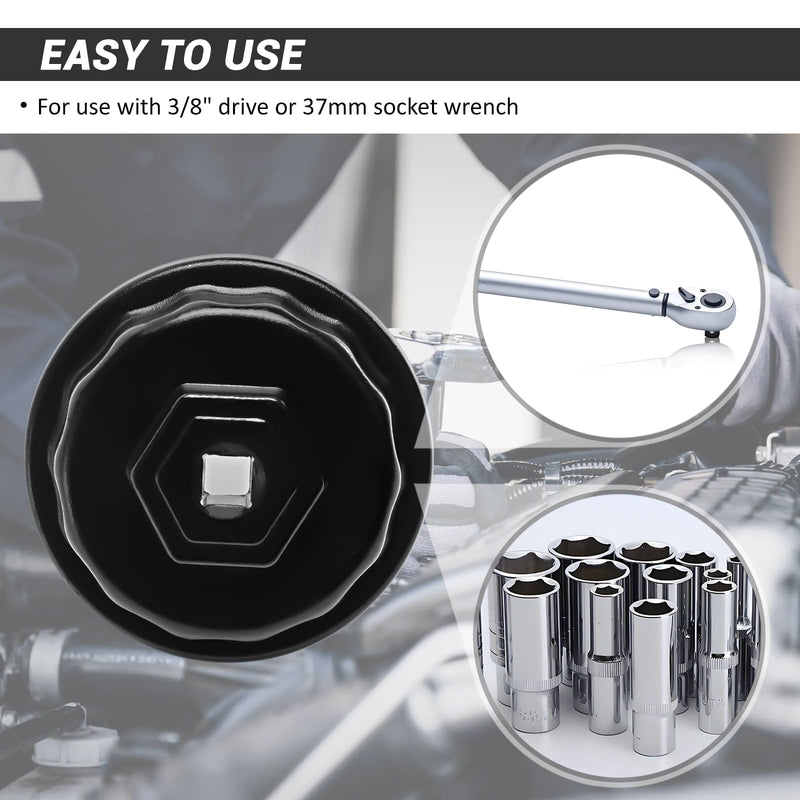 64mm 14 Flutes/4 Slots Oil Filter Cap Wrench Removal Tool Socket Compatible with Toyota, Lexus, and Scion Vehicles Equipped with 2.5L to 5.7L engines, Black Heavy-Duty Aluminum 4 Slot
