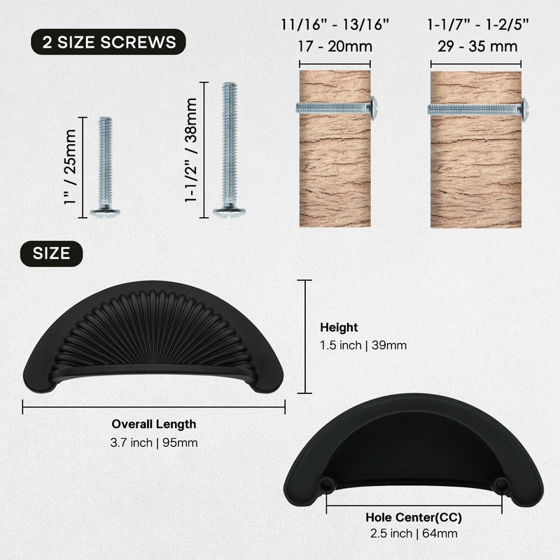 10 Pack Matte Black Bin Cup Drawer Pulls 2.5 Inch(64mm) Hole Center Zinc Alloy Cabinet Handles Dresser Kitchen Cupboard Bathroom Furniture Hardware 10 Pack