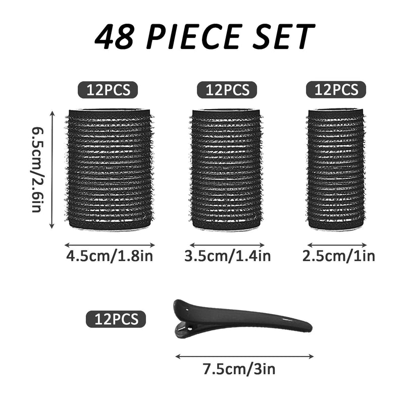 KEYRI 48PCS Hair Rollers Set Hair Rollers with Clips Self Grip Jumbo Hair Roller No Heat Heatless Hairs Rollers for Long Medium Short Hair Styling Hairs Salon Hairdressing Curlers (Black, 3 Size) Black 1 count (Pack of 48)
