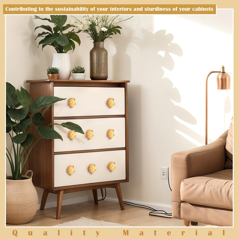 MorningRo 6 Pack Brushed Gold Flower Cabinet Knobs Kitchen Gold Drawer Pulls Bathroom Zinc Petal Handles for Dresser Drawer Decoration Knob of Cupboard Furniture Hardware