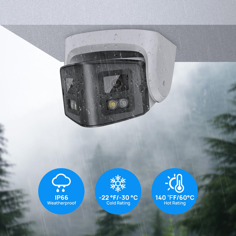 PANOEAGLE 4MP Dual Lens PoE IP Camera Outdoor with 170° Panoramic Wide Angle,Full Color& IR Night Vision,Human/Vehicle Detection,Two-Way Talk, Micro SD Card Slot, IP67, WDR White-4mp Dual Lens
