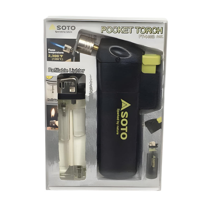 SOTO Butane Torch Lighter, Compact Windproof Pocket Lighter, Refillable, Adjustable Flame, Durable and Portable for Camping, Hiking, BBQs, and DIY Projects. Shipped Empty.