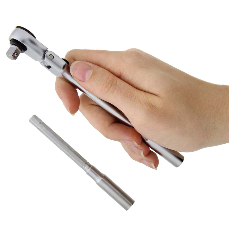 VIM Tools Flex Socket Ratchet to T Handle Wrench 3pc Set - 1/4in Small Ratchet Set with Socket Extension and Adapter