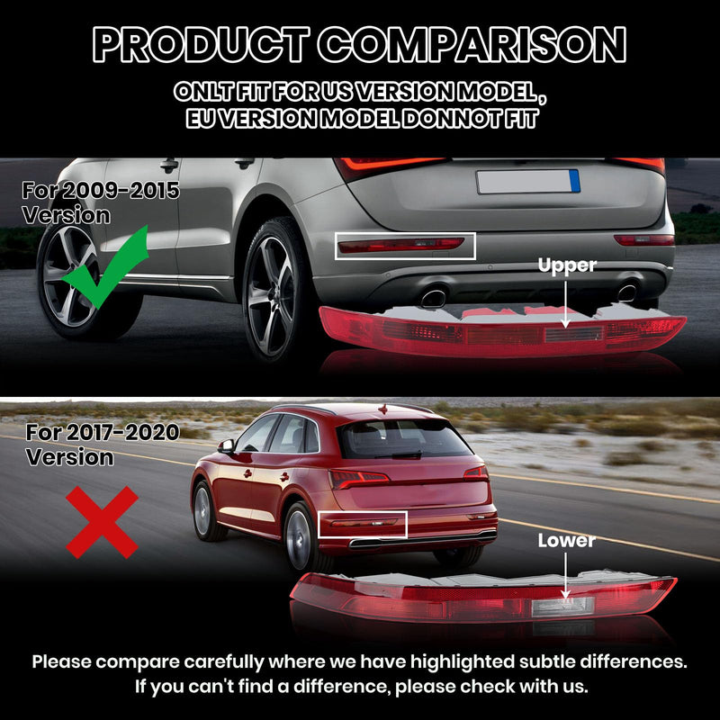 Rear Bumper Tail Light Lamp for Audi Q5 2009-2015 Rear Bumper Reflector Lower Tail Light Replace 8R0945095 Driver Side (Left) For 2009-2015 Left Driver Side