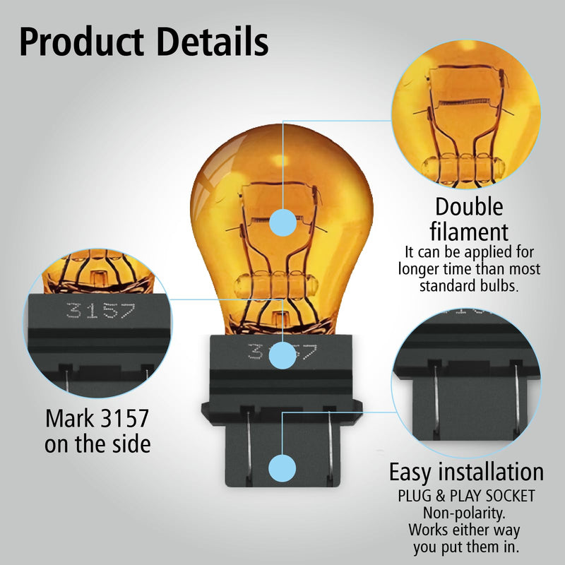 3157A(Amber) Light Bulb 10 Pack,3157 Automotive Brake Light Turn 3157 Miniature Bulb Mini Bulb Taillight Turn Signal Light,Replacement for Cars,Trucks,SUVs 3157amber