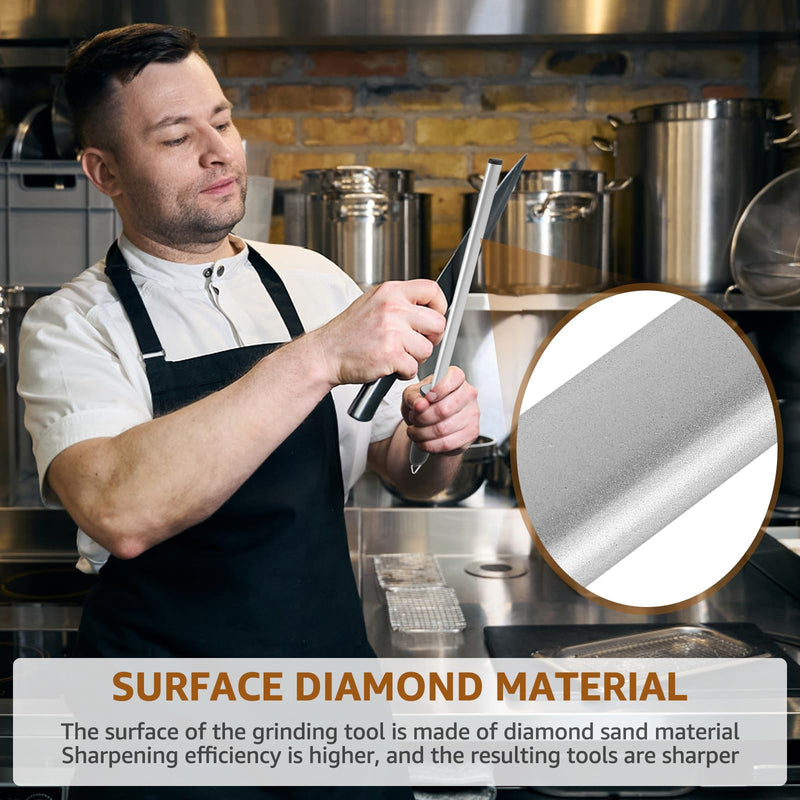 3 PCS 12 Inch Diamond Honing Steel, Diamond Sharpening Rod Knife 1000 Grit Sharpener Rod with Hanging Holes for Kitchen Knife, Chef, Hunting or Home Gourmet Blade, 17" Overall 3 Pcs