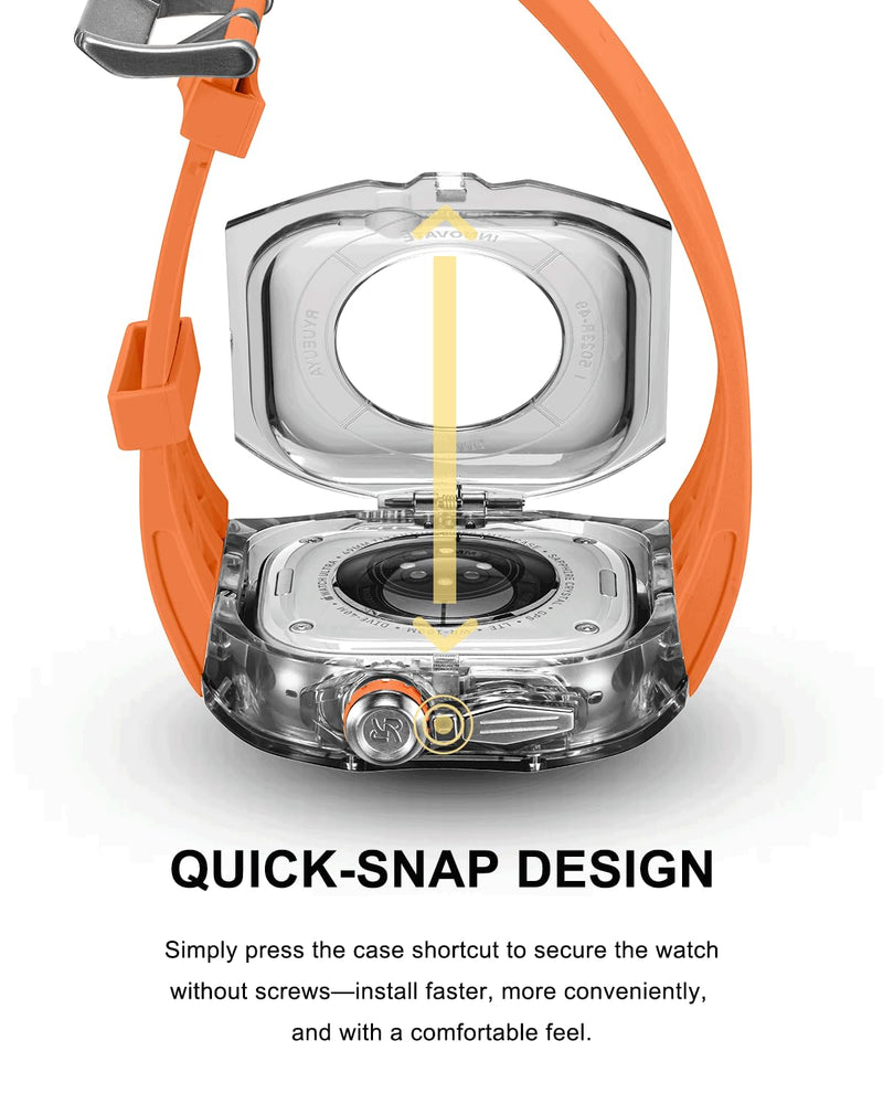 Rugged Case with Band for Apple Watch Series 10/11 46mm, Heavy Duty Case with Black Silicone Sport Strap, Shockproof Translucent Nylon Bumper Cover for iWatch, Clear/Orange