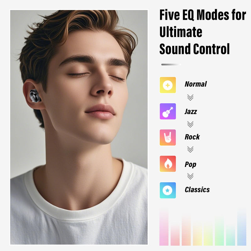 2026 Sleep Earbuds Bluetooth 5.4 in Ear Smart Touch Screen Ear Buds, 48H Playtime Mini Sleep Headphones Small Design for Side Sleepers, 5 EQ Modes, Crystal-Clear Calls, IPX7 Waterproof Earphones Black Carbon black