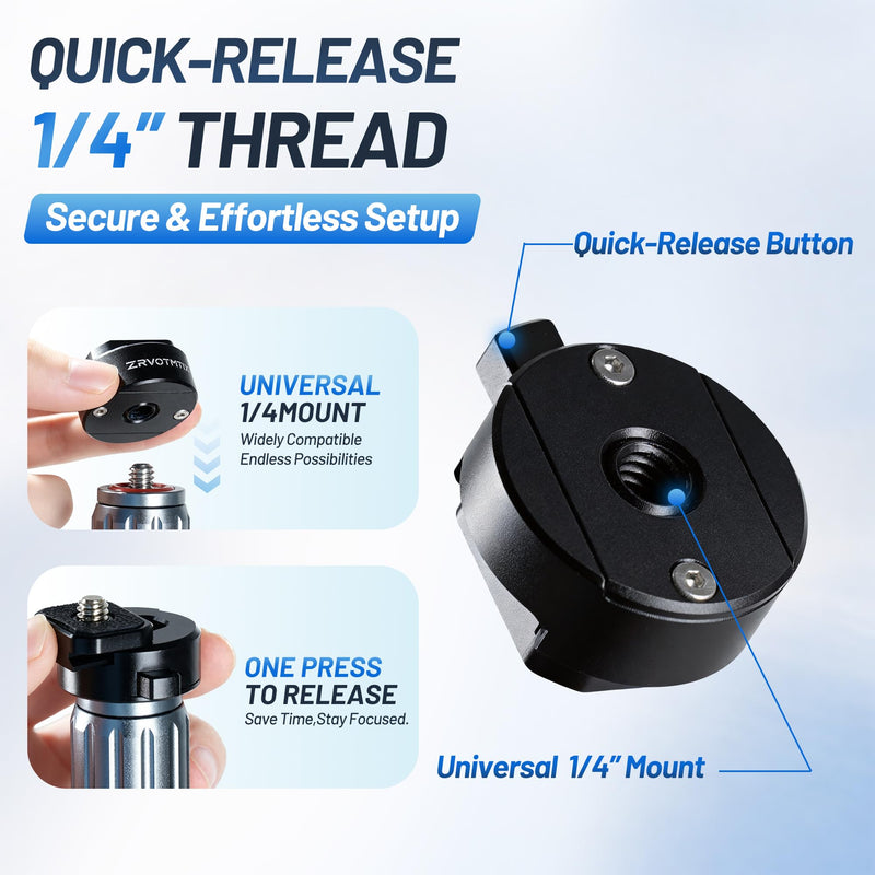 1/4" Screw Quick Release Mount Adapter, ZRVOTMTIX Quick Setup Kit | Compatible for DSLR Stabilizer Monopod, for DJI Insta360, for Tripod