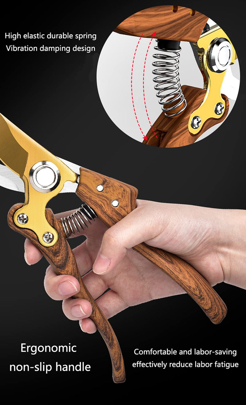 Garden Shears, Japanese Floral branch cutters, Snips for Gardening, Flower scissors Florist clippers, Hand Held Pruners for Gardening Heavy Duty, Pruning shears for garden (Wood grain) Wood-like grain