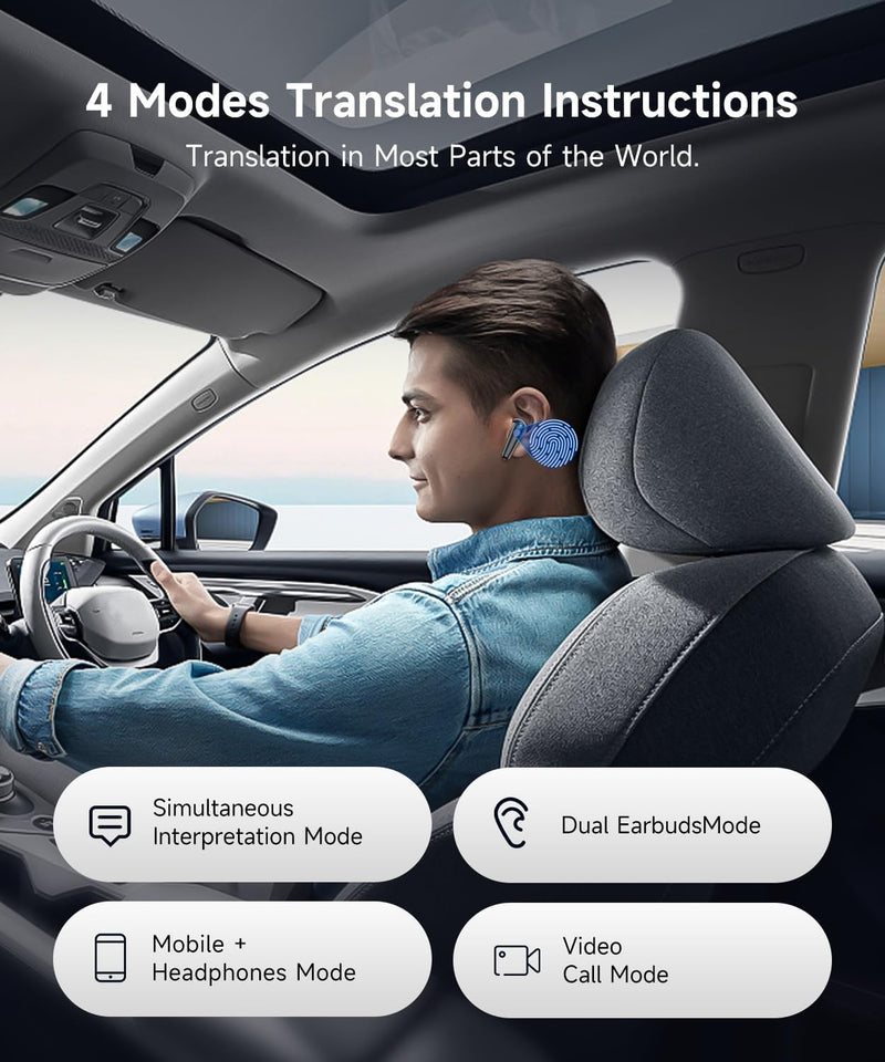 CoolJumper Wireless Bluetooth 6.1 Earbuds with Real-Time AI Assisted Translation, Digital LED Charging Case Waterproof Sport in Ear Headphones for Travel Gym Running Solid black
