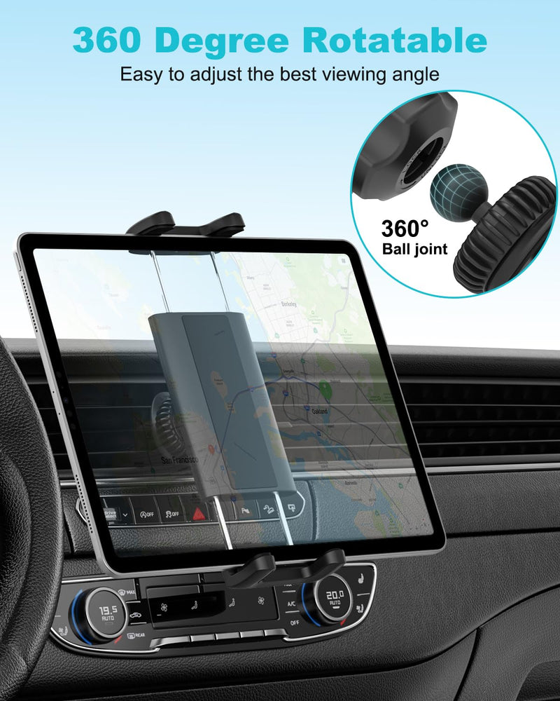 Car Vent Tablet Holder for Car, [Upgrade Clip Never Fall] Air Vent Tablet Mount, 360° Adjustable Truck A/C Hook Cradle for iPad Pro 11 Air Mini, Galaxy Tab, Z Fold, iPhone, 4-11" Devices