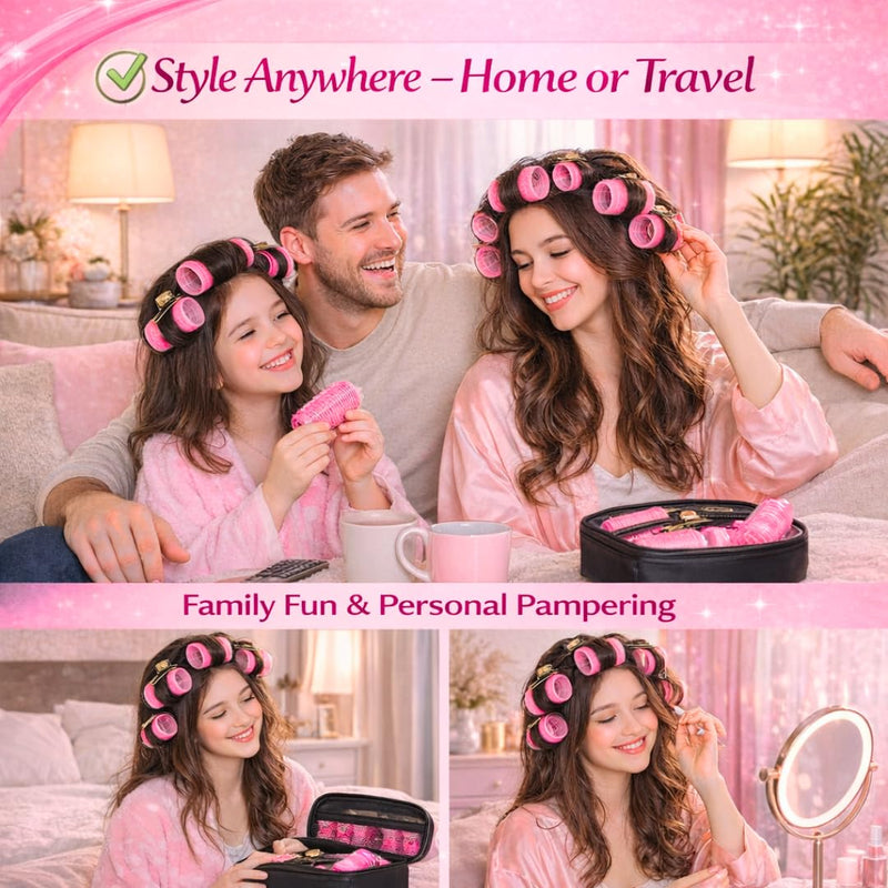 Hair Rollers with Clips 50PCS Set – Self Grip Curlers (60/48/36/25mm) with 24 Metal & No Bend Clips, Rat Tail Comb & Storage Bag for Long, Medium & Short Hair – Volume & Lift DIY Styling