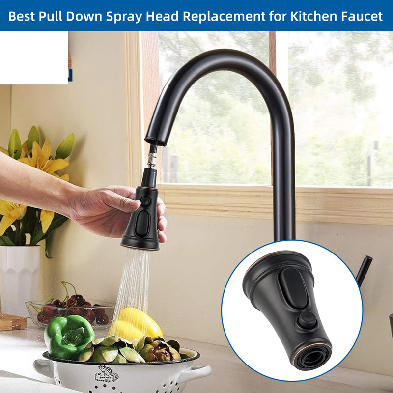 Hibbent Kitchen Faucet Head Replacement, NSF/ANSI/CAN 61 & CUPC Certified, 3 Function Pull Down Faucet Sprayer Nozzle - 15 Adapters Compatible with Moen, Delta, Kohler, Oil-Rubbed Bronze Stay on spray with hold button(common) Oil Rubbed Bronze