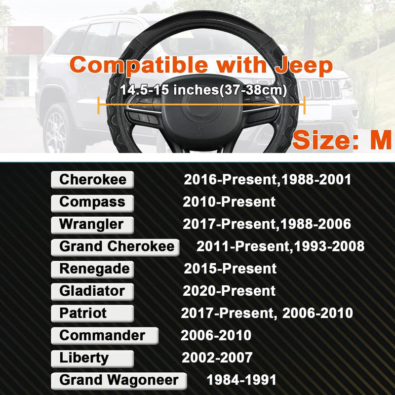 GIANT PANDA Steering Wheel Cover for Jeep Wrangler, Car Steering Wheel Cover for Jeep Grand Cherokee and Cherokee - Black Jeep SUV