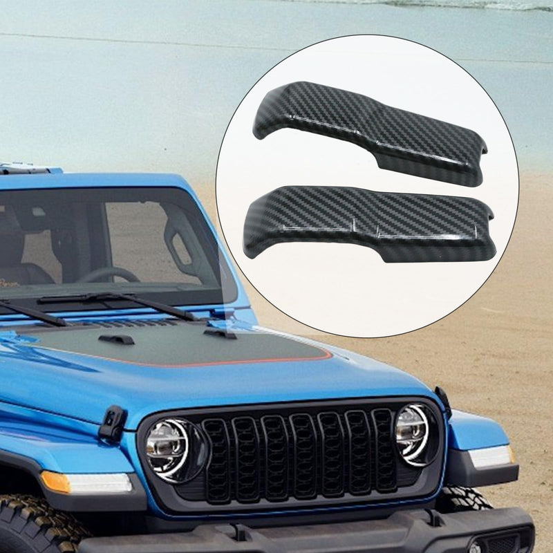 UOIENRT 2Pcs JL Engine Hood Hinge Cover, ABS Decoration Cover Stickers, Carbon Decoration Trim Cover Exterior Accessories Replacement for Jeep Wrangler Gladiator 2018-2024 Black