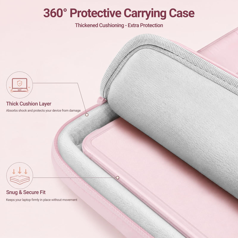 MOSISO Compatible with MacBook Air 13 inch Case M5 M4 M3 M2 2026-2022 | Reinforced Hard Shell&Puffy Bag&Keyboard/Webcam Cover&Screen Film for Mac Air 13.6, A3449 A3240 A3113 A2681, Pink