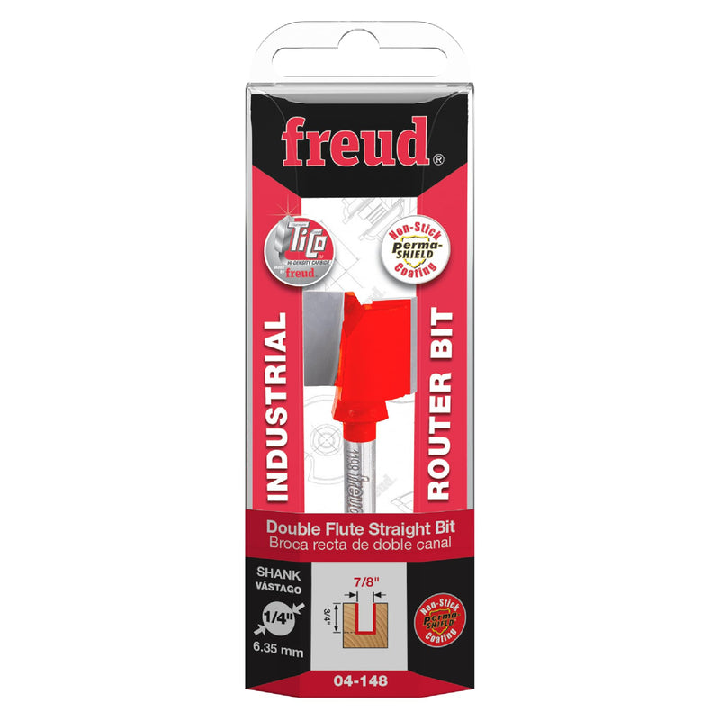 Freud Double Flute Straight Bit with Tico Hi-Density Carbide for Maximum Performance - 7/8" Diameter, 1/4" Shank Dia., 3/4" Height, 2" Length - 04-148