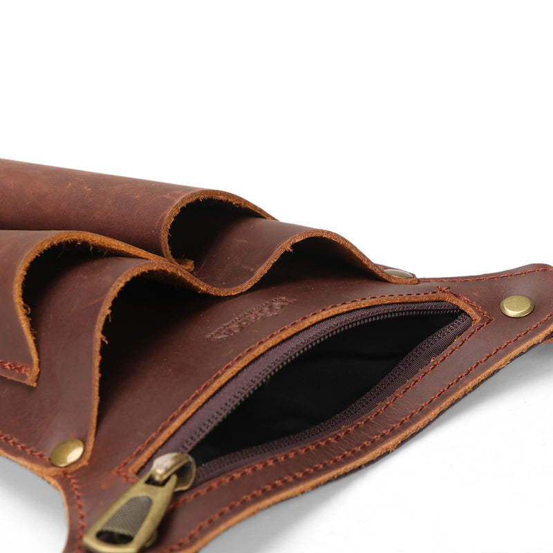 Tourbon Leather Gardening Belt Florist Tool Bag Gardener Holster Waist Pouch Electrician Carpenter Organizer Kit with 4 Pockets Up to 44"", Brown
